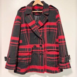 Mario Serrani Italy Women’s Red & Black Plaid Double-Breasted Peacoat Jacket - L